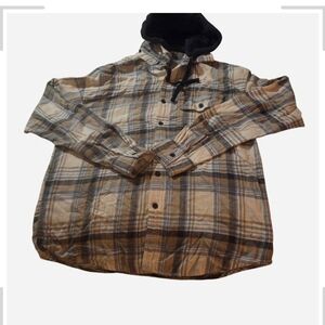 Mens American Eagle Plaid Blue Flannel Shirt Super Soft Removeable Hood Size M